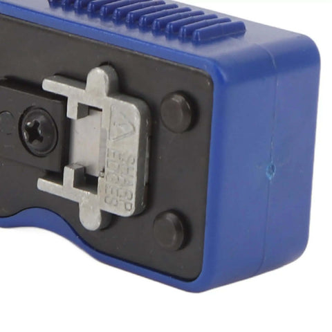 Close-up of All In One Ethernet Crimp Tool For Cat5 Cat5e Cat6 Cat6A Pass Through Connectors showing the hardened blades.
