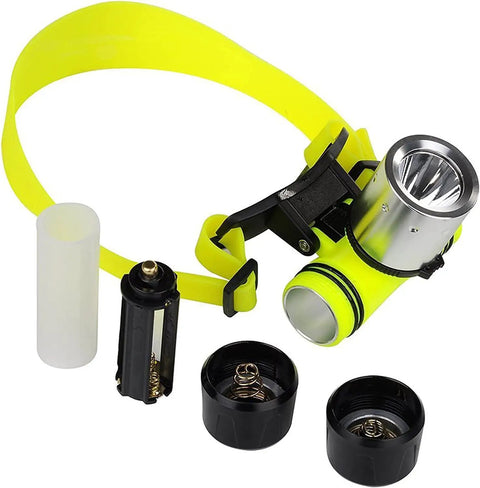Underwater Diving Flashlight Headlamp Beast 1800 Lumens IPX8 Waterproof Scuba Light with components on display