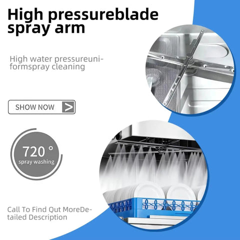 High pressure blade spray arm inside the Pro No Frills Heavy Duty Commercial Dishwasher Freestanding Electric Hood Type.