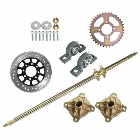 44 Inch Rear Axle Shaft Kit With Chain Sprocket Brake Disc Pillow Block Wheel Hub for ATV Quad Go Kart Golf Cart Replacement