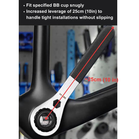 44mm OD 16-Notch Threaded Bottom Bracket Tool for Shimano Hollowtech SRAM Truvativ Campagnolo used on a bike frame
