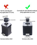 Comparison of NEMA 17 stepper motors, one with 36-tooth gear for X-axis and another with 20-tooth gear for Z-axis, for K1 Max 2024
