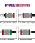 Installation drawing of 1Pcs Dope Miniature Linear Rail and MGN Block Kit for small machines, showing alignment and assembly steps.