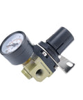 Air Pressure Regulator And Pneumatic FRL Regulating Valve For Compressor Air Treatment Unit One Quarter Inch To Three Eighths Inch BSPT NPT Black Durable Pro Grade Easy Install For Precise Pressure Control In Shops And DIY Pneumatic Systems, close-up view
