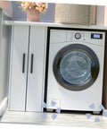 Washing machine with 4 Pack Silicone Washing Machine Feet Pads, Anti Slip Leg Pads For Vibration Control, Quieter Operation installed.
