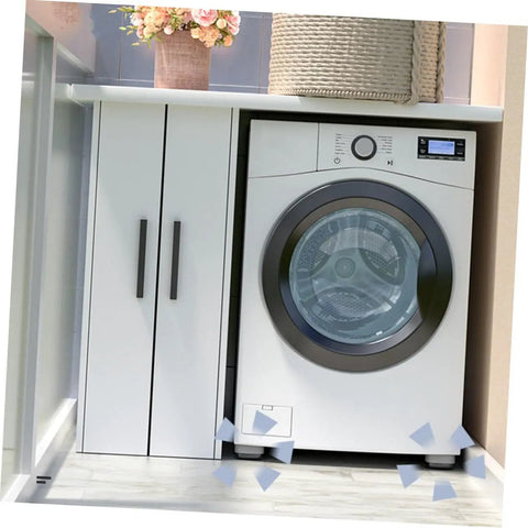 Washing machine with 4 Pack Silicone Washing Machine Feet Pads, Anti Slip Leg Pads For Vibration Control, Quieter Operation installed.