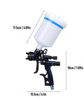 Top Shelf Hvlp Spray Setup With 1.3Mm Nozzle And Six Hundred Ml Reusable Paint Cup, 600ML cup and aluminum body, 17.5cm tall.