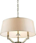 Waverly 3 Light Semi-Flush Mount Ceiling Light With Classic Fabric Shades In Aged Brass Finish, viewed from front angle