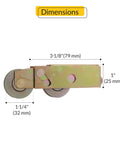 Patio Door Roller Tandem With Steel Wheel, Dual 1-1/4 Inch Wheels Deliver Strong Support And Smooth Gliding, 3-1/8 Inch Length