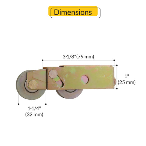 Patio Door Roller Tandem With Steel Wheel, Dual 1-1/4 Inch Wheels Deliver Strong Support And Smooth Gliding, 3-1/8 Inch Length
