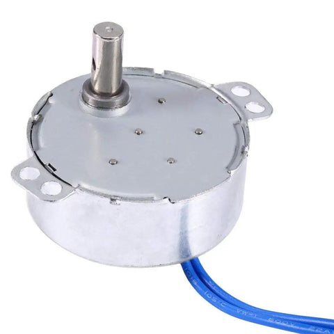Two Pack Synchronous AC Motor 50 60 Hz 100 To 127 Volt 4 Watt 5 To 6 RPM CCW And CW, close-up of motor casing and blue wire