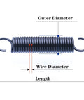 Dual Hook Tension Springs Pair With Strong Steel Wire 1.6mm By 12mm showing dimensions of wire and outer diameter for heavy duty projects.