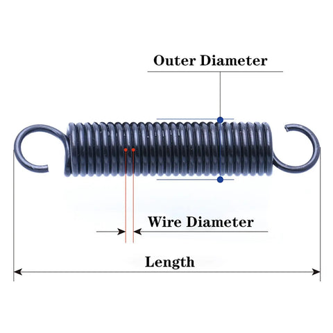 Dual Hook Tension Springs Pair With Strong Steel Wire 1.6mm By 12mm showing dimensions of wire and outer diameter for heavy duty projects.