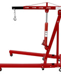 Heavy Duty Engine Hoist Leveler And Foldable Hydraulic Cherry Picker Crane Built Tough For Serious Garage Jobs That Handles Massive Engines Like A Dream Without Breaking A Sweat, red steel construction, hydraulic mechanism.
