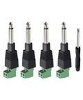 Heavy Duty No Sweat Solderless Quarter Inch Mono Audio Jacks Four Pack For Guitar Amplifier Wires with screw terminals and screwdriver.