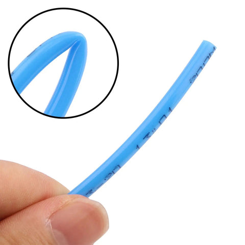 Close-up of Blue PU Tubing 4Mm OD 2.5Mm ID For Pneumatic Hoses Air Compressor Pipe held in hand, showing flexibility.
