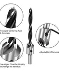 Seven-piece COMOWARE countersink drill bit set for wood; high-speed steel bits with adjustable collar and hex key wrench.