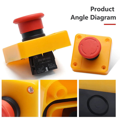 Product Angle Diagram of Emergency Stop Push Button Switch 1NO1NC 660V 10A Red With Box Industrial Grade 22mm Panel Mount