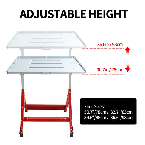 Heavy Duty Welding Table With 400 Lb Capacity, Folding Workbench 31x23 In showing adjustable height from 30.7 to 36.6 inches