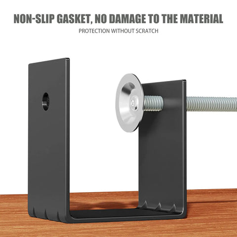 Close-up of Heavy Duty C Clamp Set for Cabinet Installations, 304 Stainless Steel with non-slip gasket on wood surface