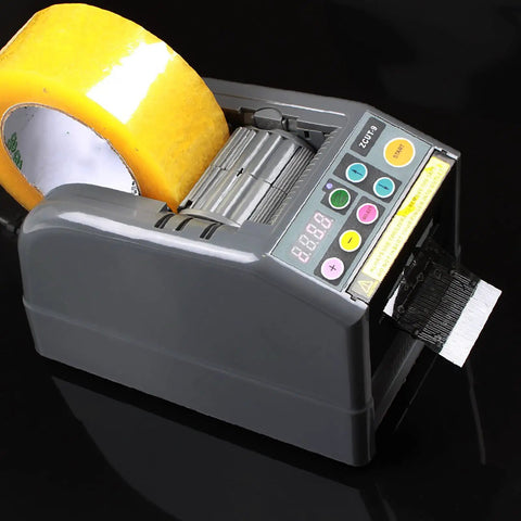 Automatic Tape Dispenser And Heavy Duty Cutting Machine With Bright Led Digital Panel, showing yellow tape roll and control panel.