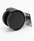 Rock Solid Two Inch Twin Wheel Furniture Casters Featuring Smooth Rollin Heavy Duty Swivel Nylon Trolley Wheels, 50mm diameter, black nylon.