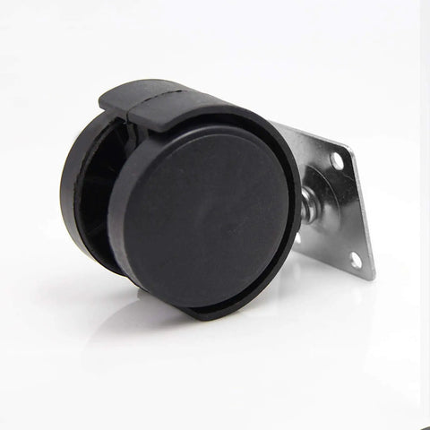 Rock Solid Two Inch Twin Wheel Furniture Casters Featuring Smooth Rollin Heavy Duty Swivel Nylon Trolley Wheels, 50mm diameter, black nylon.