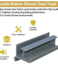 Gray Sliding Shower Door Bottom Guide With Slick Roller Track For Standard Glass Doors Up To Five Sixteenth Inch Thickness No Sweat Setup Secure Fit Long Lasting Performance One Pack, showing durable PVC track.