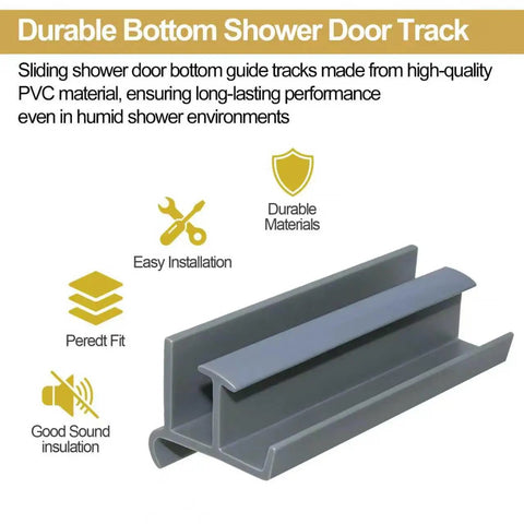 Gray Sliding Shower Door Bottom Guide With Slick Roller Track For Standard Glass Doors Up To Five Sixteenth Inch Thickness No Sweat Setup Secure Fit Long Lasting Performance One Pack, showing durable PVC track.