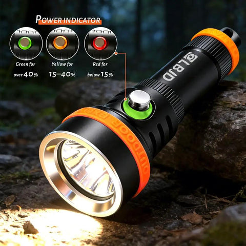Crazy Bright Underwater Dive Light 1800 Lumens With 6 Degree Narrow Beam For Night Dives with power indicators