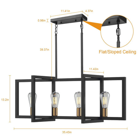 Modern Island Kitchen Pendant Light With Four Adjustable Sockets, Vintage Black And Bronze Ceiling Fixture For Dining Room Cafe Bar, Height Adjustable Hanging Pendant Lights