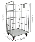 Hella Sturdy Flatbed Cart With Wire Security Cage 1100 Lb Capacity Heavy Duty warehouse dolly with wheels, dimensions displayed.