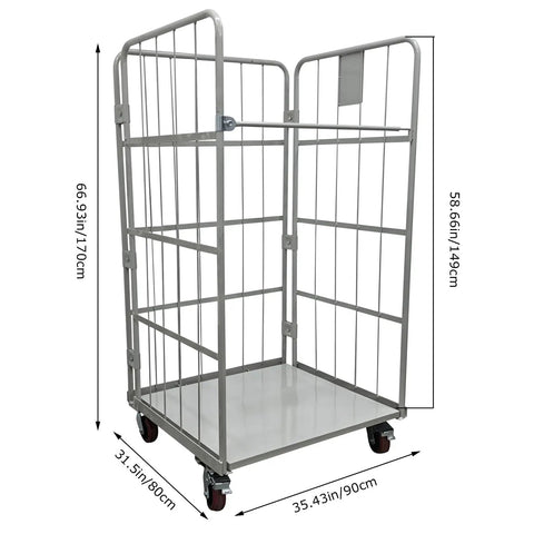 Hella Sturdy Flatbed Cart With Wire Security Cage 1100 Lb Capacity Heavy Duty warehouse dolly with wheels, dimensions displayed.