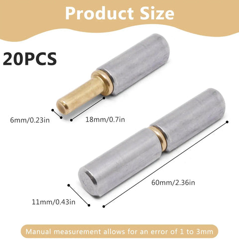 Product size diagram for Beefy Weldable Barrel Hinges 2 3 8 by 1 2 Inches Bullet Hinges Carbon Steel Detachable Door Hinge, set of 20.