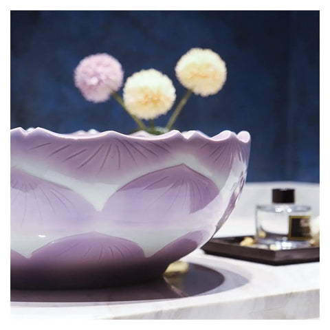 Upgrade Your Bathroom Game With This Prime Ceramic Vessel Sink Above Counter Vanity Top Super Slick Glaze Finish Heavy Duty One Piece Art Wash Basin No Overflow Hole Built Tough For Everyday Use, featuring a floral design.