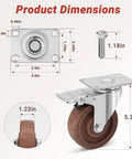 Heavy Duty 4 Inch Casters Set Of 4 With Brakes, 2000 Lbs Load Capacity, Glass Filled Nylon Wheels, dimensions shown