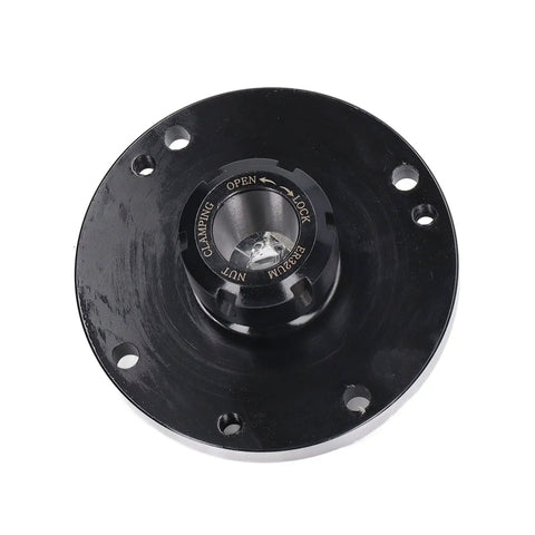 Heavy Duty 7 Hole Collet Chuck For CNC Milling And Engraving With Precision Carbon Steel Build Fits 125 mm Workpieces top view with clamping mechanism.