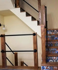 Dead Easy Install Wall Mounted Stair Handrail Industrial Pipe Style Wrought Iron Finish Black Anti Slip Safety Railing on wooden staircase.