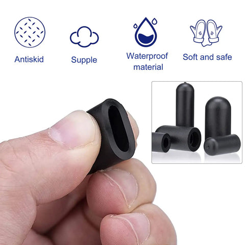 Hand holding rubber plug from All In One Vacuum Caps Kit For Automotive Hoses And Vacuum Lines 110 Piece Rubber Plugs Set, showing antiskid texture.