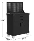 Heavy Duty Rolling Tool Cabinet With Two Drawers, Pegboard And Four Locking Wheels For Garage, Workshop Or Warehouse