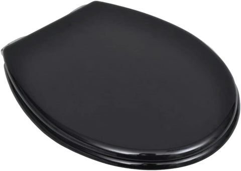 Dual Pack Toilet Seat Set Featuring Silent Soft Close Lids And Sturdy Mdf Build With Smooth Glide Mechanics And Matte Black Hardware - Top view of a matte black toilet seat.