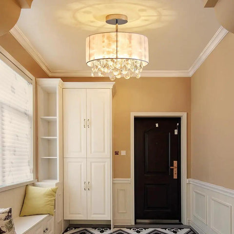 Dope Modern Crystal Chandelier Ceiling Light Fixture With White Fabric Shade And Chrome Finish, 13 Inch Diameter By 14 Inch Tall, E26 Socket, Living Room Lighting, Drum Style Ambient Lighting