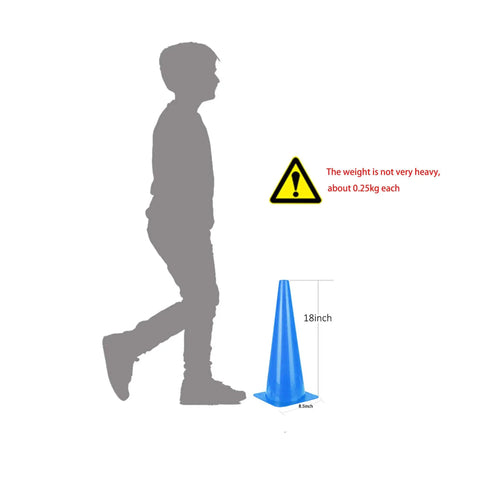 Illustration comparing 18-inch blue cone with silhouette and weight warning