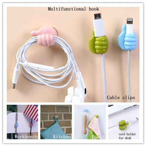 14 Pack Self Adhesive Thumb Cable Organizer Clips No Punching Silicone Wall Hooks holding USB cables