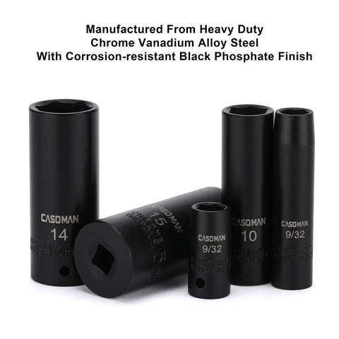 1/4 Inch Drive Master Impact Socket Set, 50-Piece, 6-Point SAE and Metric, CR-V, Black Phosphate, Various Sizes Displayed