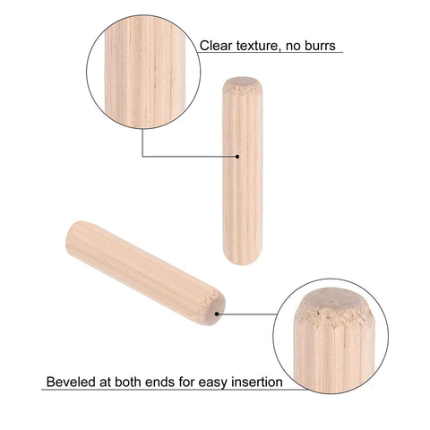 Close-up of 150 Piece Wood Dowel Pins Kit, 8 Mm Diameter And 40 Mm Length, Fluted Dowels, showing clear texture and beveled ends.
