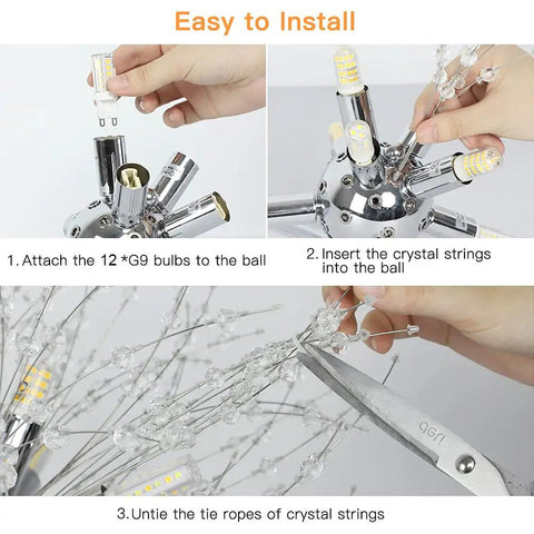 Easy to install process for Crystal Sputnik Chandelier With Dandelion Firework Style, Dope 12 Light Modern Pendant Fixture