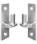 Set Of 2 Beefy Wall Mount Gate Hinges For Outdoor Chain Link Fence Stainless Steel Finish Heavy Duty Gate Hardware close-up view