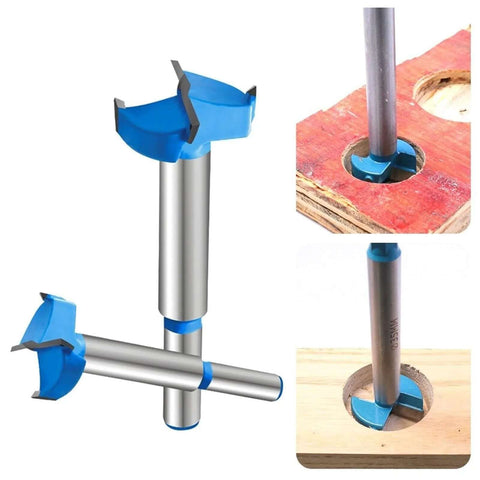 PPOZYLPC 35mm self-centering hole saw cutter for woodworking; blue plastic guard on silver drill shank (1 pc)