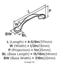 Oil Rubbed Bronze Cabinet Pull Four And Five Eighths Inch Length With Three Inch Center To Center Mounting dimensions diagram